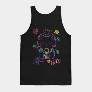 Neon Neko (1) - Cute neon light Japanese beckoning cats to bring you good luck Tank Top